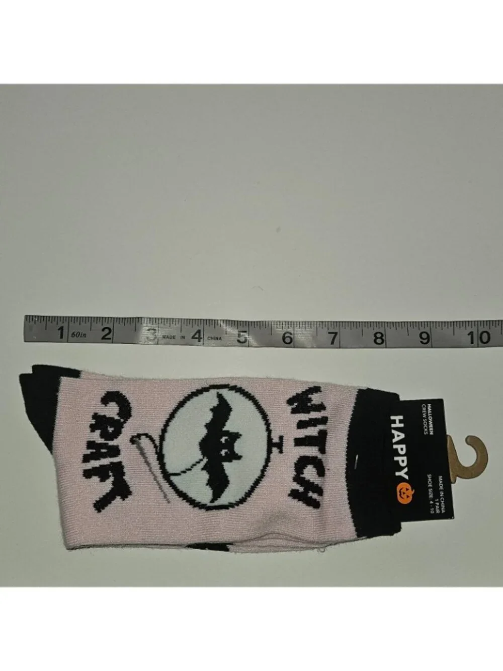 NEW Witch Craft Halloween Crew Socks Pink Black Bats Women's Shoe Size 4-10